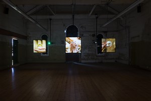 Cockatoo Island, Su-Mei Tse, 'Gewisse Rahmenbedingungen 3 (A Certain Frame Work 3), Altes Museum _ Villa Farnesina _ Villa Adriana' (2015–17). Three colour video projections, silent. 4:27 mins, looped; 3:51 mins, looped; 3:20 mins, looped. Installation view: 21st Biennale of Sydney, Cockatoo Island, Sydney (16 March–11 June 2018). Courtesy the artist; AD Gallery, Athens; Galerie Tschudi Zuoz, Switzerland; and Edouard Malingue Gallery, Hong Kong. Photo: silversalt photography.